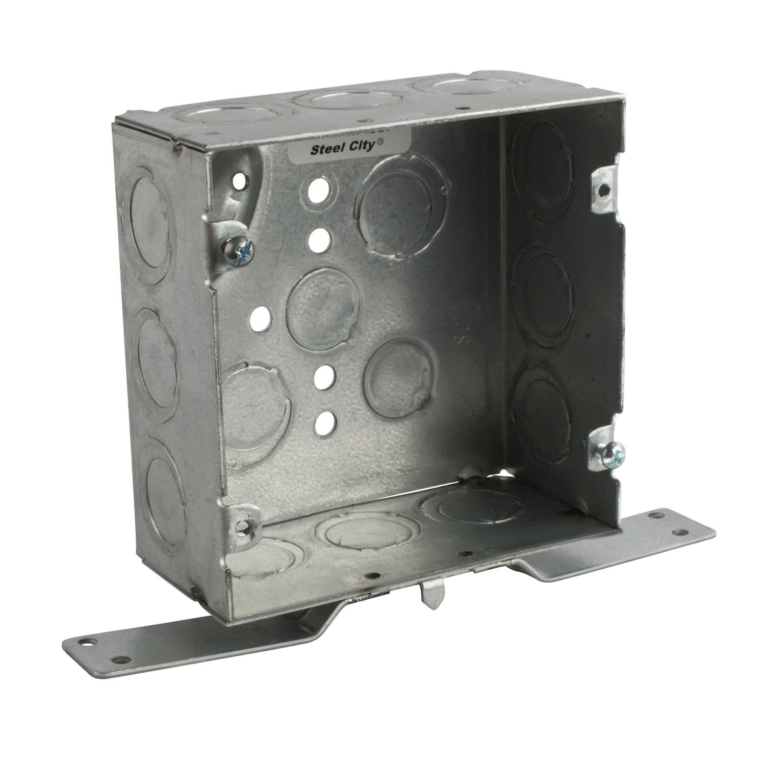 Thomas & Betts Co - Steel-City 72171-CV-1/2-3/4 4-11/16" Steel Square Box, 2-1/8" Deep, 42 cu.in. w/ 1/2" & 3/4" Eccentric KOs and "CV" Bracket