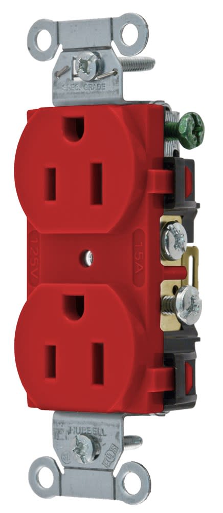 Hubbell Wiring Device - Hubbell CR15-RDUP Duplex Receptacle, Commercial Grade, Side Wire only, 15A 125V - Red