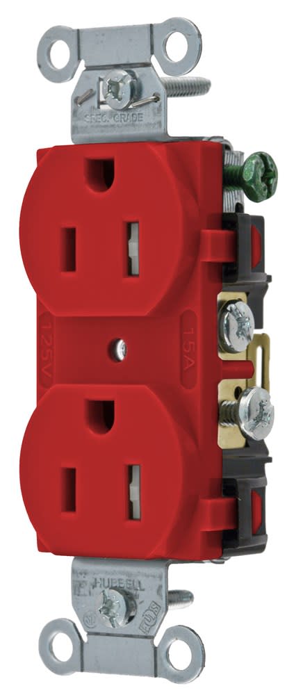 Hubbell Wiring Device - Hubbell CR15-RTR Tamper Resistant Duplex Receptacle, Commercial Grade, 15A 125V - Red
