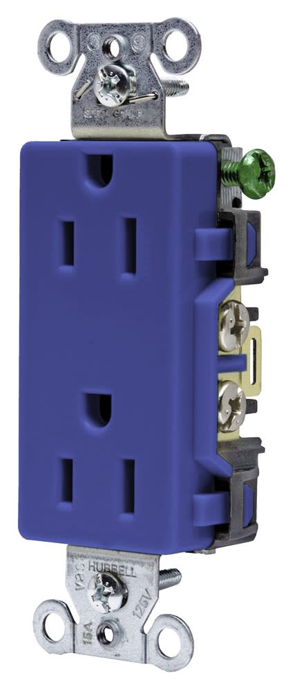 Hubbell Wiring Device - Hubbell DR15BLDECO Receptacle, COMM GRD, 15A 125V, 5-15R, BL