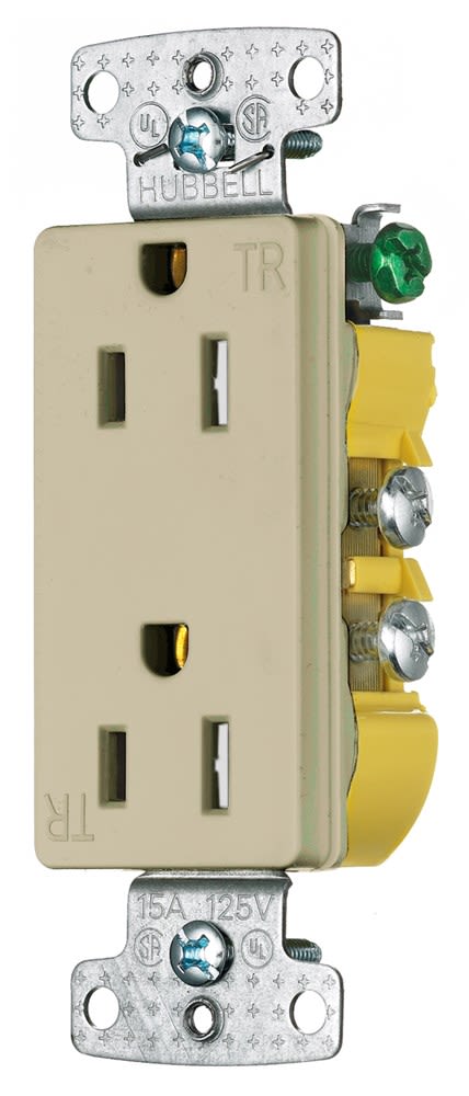 Hubbell Wiring Device - Hubbell Wiring Devices RRD15SITR 15 Amp 125 Volt 2-Pole 3-Wire NEMA 5-15R Ivory Decorator Duplex Receptacle
