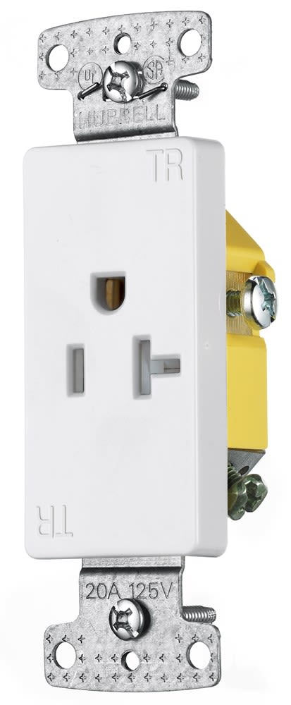 Hubbell Wiring Device - Hubbell RRD201WTR RESI SGL Receptacle, 20A 125V, DEC, TR, WH