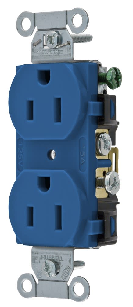 Hubbell Wiring Device - Hubbell CR15-BLDUP Duplex Receptacle, Commercial Grade, Side Wire only, 15A 125V - Blue