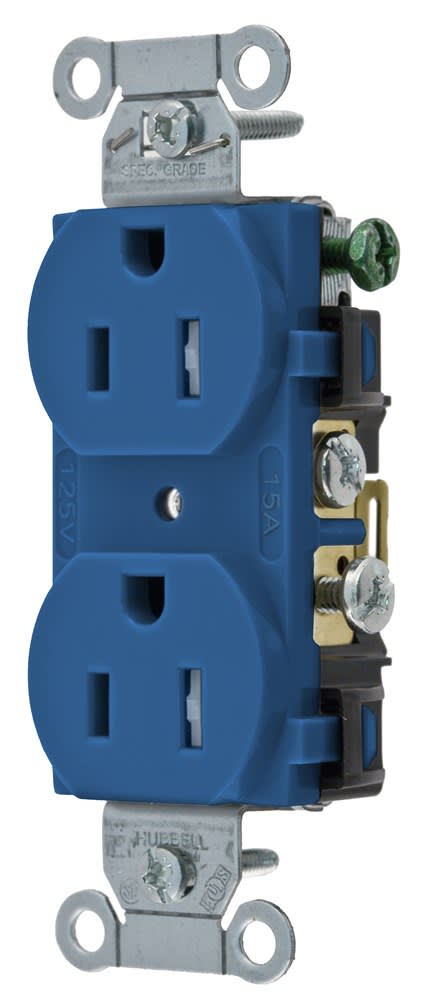 Hubbell Wiring Device - Hubbell CR15-BLTR Tamper Resistant Duplex Receptacle, Commercial Grade, 15A 125V - Blue