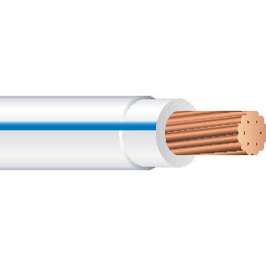 Encore Wire Corp - THHN #12 Stranded WHITE w/ BLUE Stripe Copper Wire (1250ft PullPro Coil)