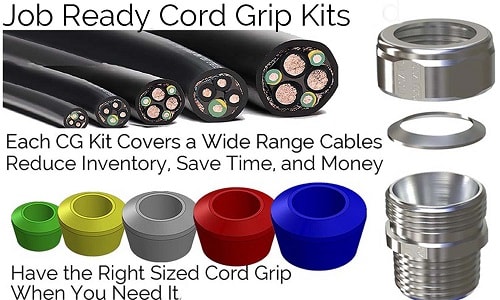 American Fittings - American Fittings CG75K 3/4" Straight Cord Grip Connector Kit, Range .125-.880, Color Coded Grommets, 9/16" Thread Length, Steel (USA)