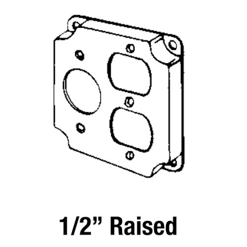 Appleton Electric - Appleton 8366 4" Square Surface Cover, 1/2" Raised, 7.0cu.in, One Duplex Flush Receptacle / One Single Flush Receptacle (1-13/32" Dia.), Steel