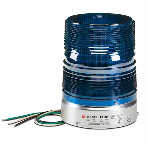 Federal Signal Corp - Federal Signal 131ST-120B Starfire® Single Flash Strobe Warning Light, 120VAC, 1/2" NPT Pipe Mount, Indoor/Outdoor - Blue Lens