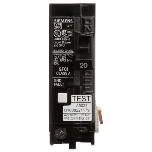 Siemens - Siemens QF120A 1-Pole 20 Amp 120 VAC 10 kA Ground Fault Circuit Interrupter