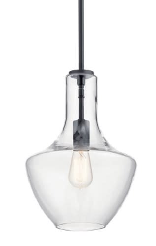 Kichler Lighting - Kichler 42141BK Everly™ 1-Light Bell Pendant, 15.25" Height, Clear Glass - Black Finish