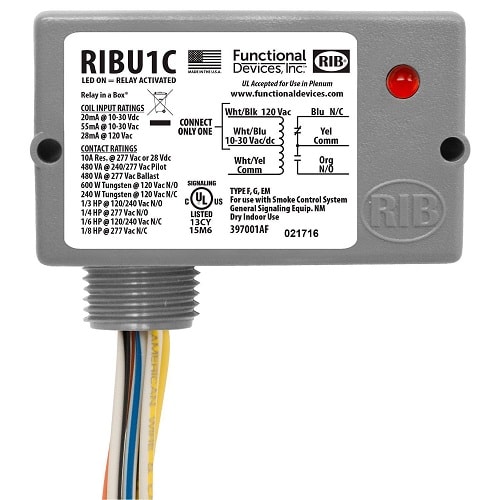 Function - Functional Devices, Inc. RIBU1C 10 Amp SPDT with 10-30 VAC/DC/120 VAC Coil Enclosed Pilot Relay