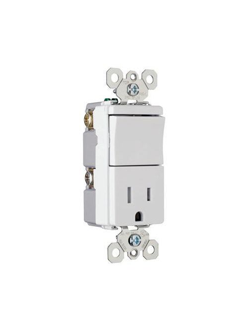 Pass & Seymour / Legrand - Pass & Seymour TM818-TRWCC6 15 Amp 120/125 VAC 1-Pole NEMA 5-15R White Decorator Combination Switch/Receptacle