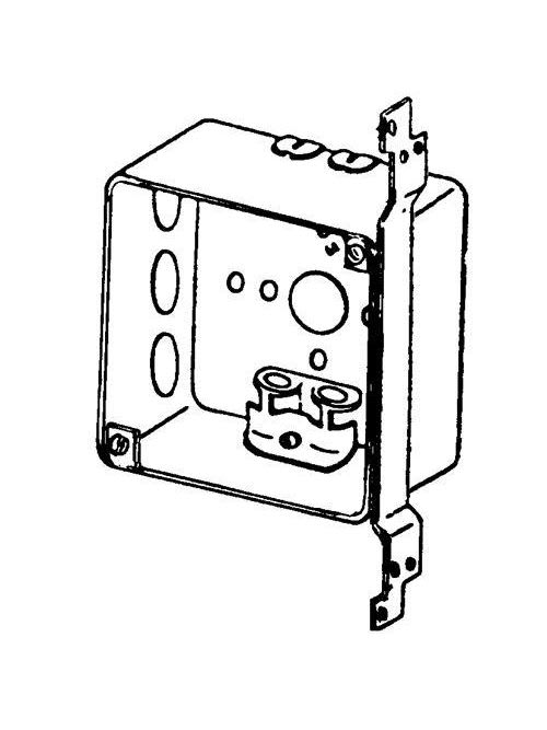Appleton Electric - Appleton 4SXDVB-PL 4" Square Outlet/Switch Box w/AC/MC/FMC Clamps & Plain Vertical Bracket, 2-1/8" Deep, 30.3cu.in, 1/2" & 21/32" Knockouts, Drawn, Steel