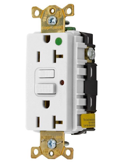 Hubbell Wiring Device - Hubbell GFR8300HWLA 20 Amp 125 Volt 2-Pole 3-Wire NEMA 5-20R White GFCI Receptacle with LED Indicator