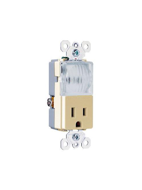Pass & Seymour / Legrand - Pass & Seymour TM8-HWLICC 15 Amp 120/125 VAC NEMA 5-15R Ivory Decorator Combination Hallway Light and Receptacle