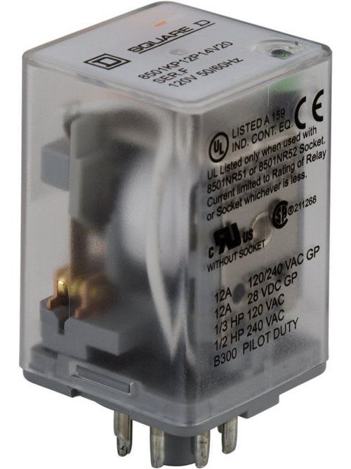 Square-D / Schneider - Square D 8501KP12P14V20 120 VAC 10 Amp DPDT Socket/Solder Mount AC Operated Plug-In Relay