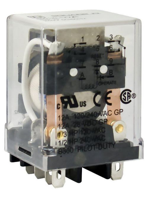 Square-D / Schneider - Square D 8501KLD12V53 24 VDC 10 Amp DPDT Socket/Solder Mount DC Operated Latching Plug-In Relay
