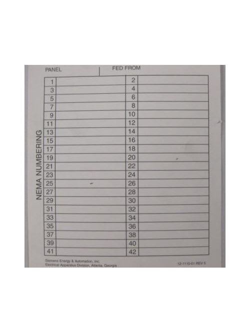 Square-D / Schneider - Square D 8003115801 Circuit Breaker Panelboard Directory Card