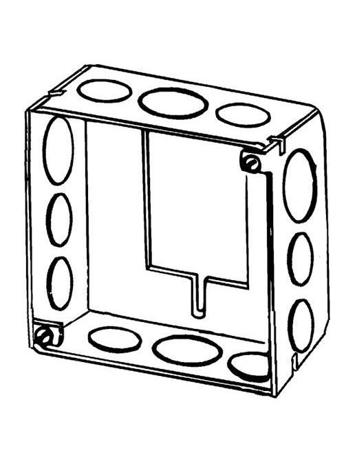Appleton Electric - Appleton 4SSBE-SPL 4" Square Outlet/Switch Box Extension Ring, 1-1/2" Deep, 21cu.in, 1/2" & 3/4" Knockouts, Drawn, Steel (Cutout for Handy Box)