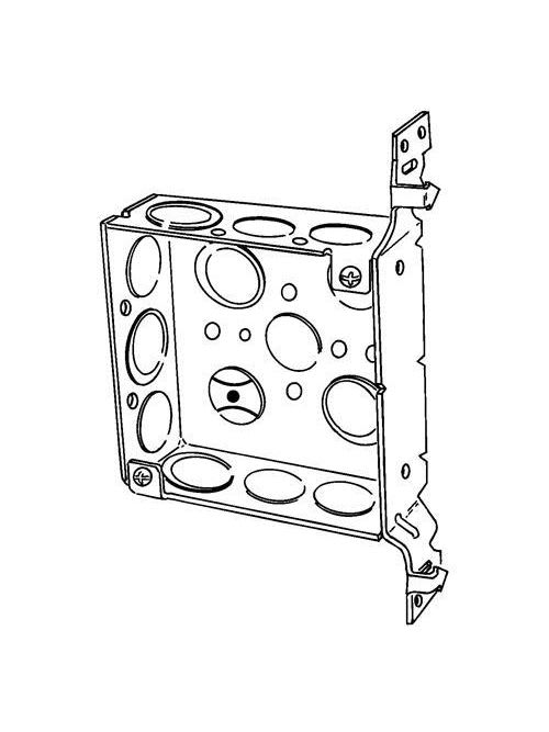 Appleton Electric - Appleton 4SAB-EK 4" Square Outlet/Switch Box w/Vertical Bracket, Barbed Hooks, 1-1/2" Deep, 21cu.in, 1/2" Eccentric Knockouts, Welded, Steel