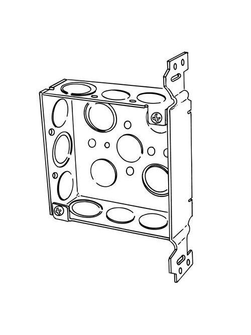 Appleton Electric - Appleton 4SVB-EK-PL 4" Square Outlet/Switch Box w/Plain Vertical Bracket, 1-1/2" Deep, 21cu.in, 1/2" Eccentric Knockouts, Welded, Steel