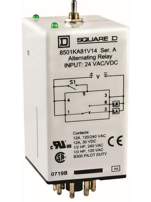 Square-D / Schneider - Square D 8501KA82V20 120 VAC 12 Amp DPDT Socket Mount AC Operated Alternating Relay