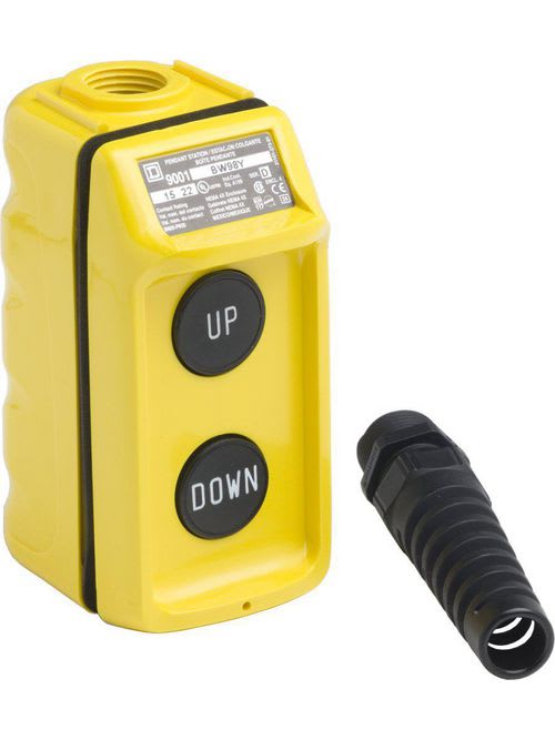 Square-D / Schneider - Square D 9001BW98Y 600 VAC/VDC 5 Amp 2NO Yellow Thermoplastic NEMA 1/3/3R/4/4X 2-Button 1-Speed Pendant Station
