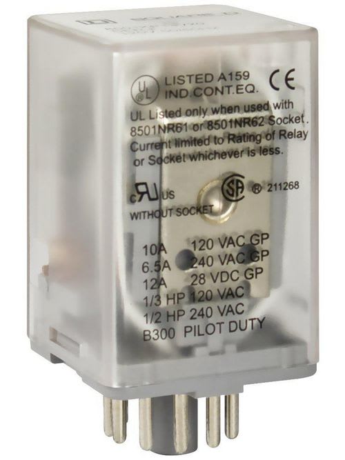 Square-D / Schneider - Square D 8501KP13V36 12 VAC 10 Amp 3PDT Socket/Solder Mount AC Operated Plug-In Relay
