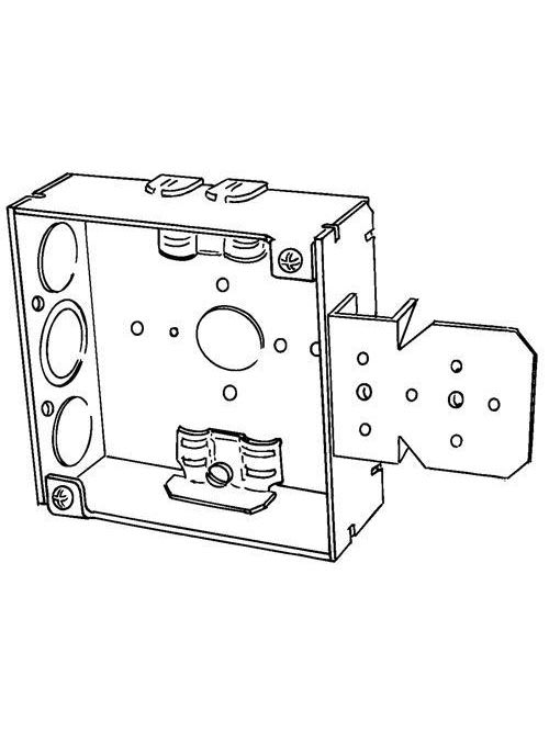 Appleton Electric - Appleton 4SRB-EK 4" Square Outlet/Switch Box w/NM Cable Clamps & Stud NL Bracket, 1-1/2" Deep, 21cu.in, 1/2" Eccentric Knockouts, Welded, Steel