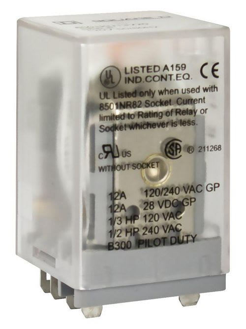 Square-D / Schneider - Square D 8501KUD13M1V53 24 VDC 10 Amp 3PDT Socket/Solder Mount DC Operated Plug-In Relay