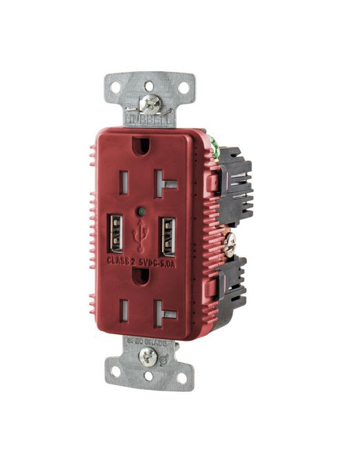 Hubbell Wiring Device - Hubbell USB20A5R Receptacle DUP 20A 125V 5A 5V USB PORT A R