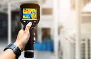 Man testing factory using thermal imaging